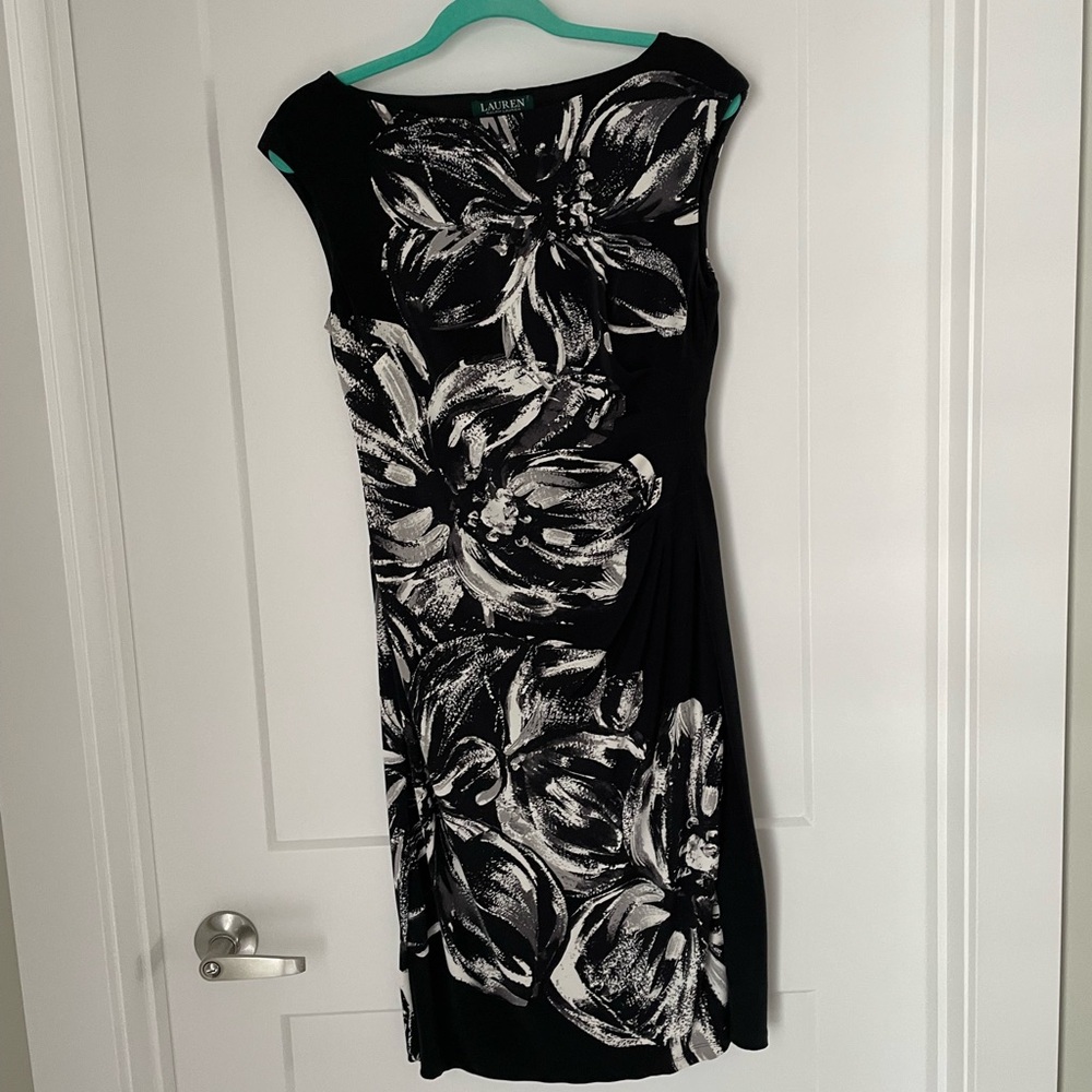 Ralph Lauren Black and White Floral Midi Dress